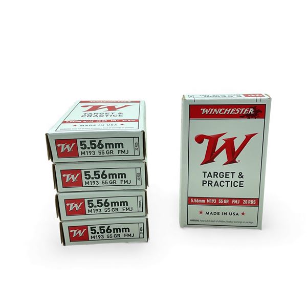 Winchester Target & Practice 5.56mm (M193), 55 Grain FMJ Ammunition, 100 Rounds