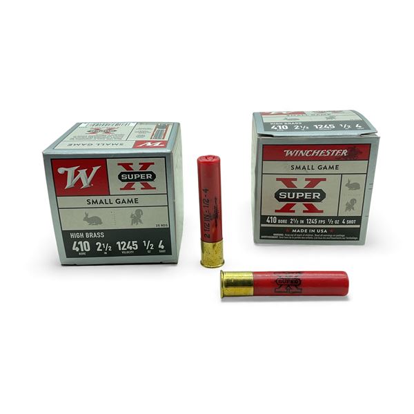 Winchester Super X Small Game High Brass 410 Ga, 2-1/2”, 1/2 oz, #4 Shot Ammunition, 50 Rou