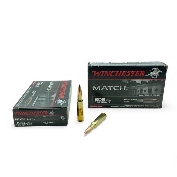 Winchester Match 308 Win, 168 Grain Matchking HPBT Ammunition, 40 Rounds