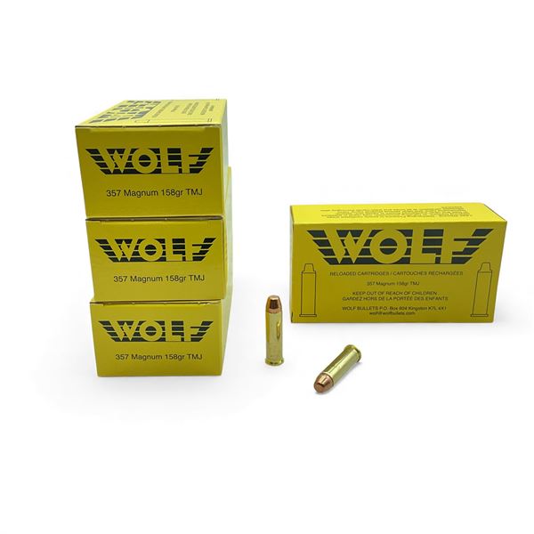 Wolf 357 Magnum, 158 Grain TMJ Reloaded Ammunition, 200 Rounds