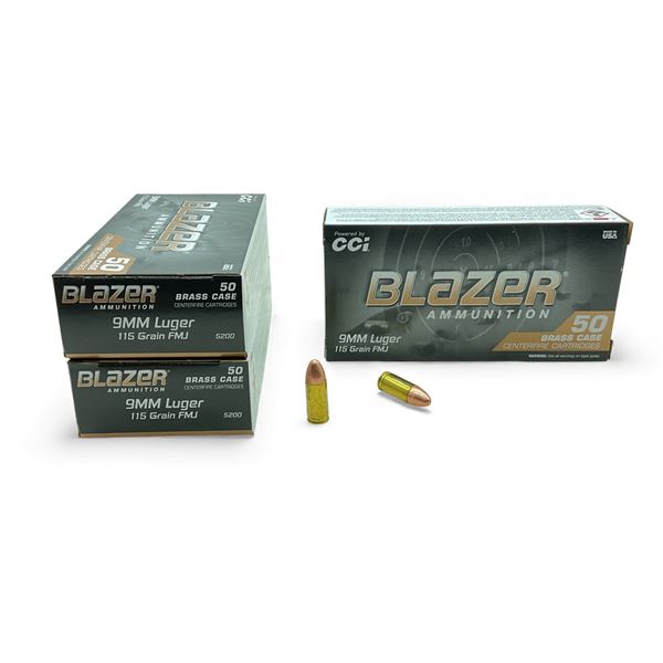 CCI Blazer 9mm Luger, 115 Grain FMJ Ammunition, 150 Rounds