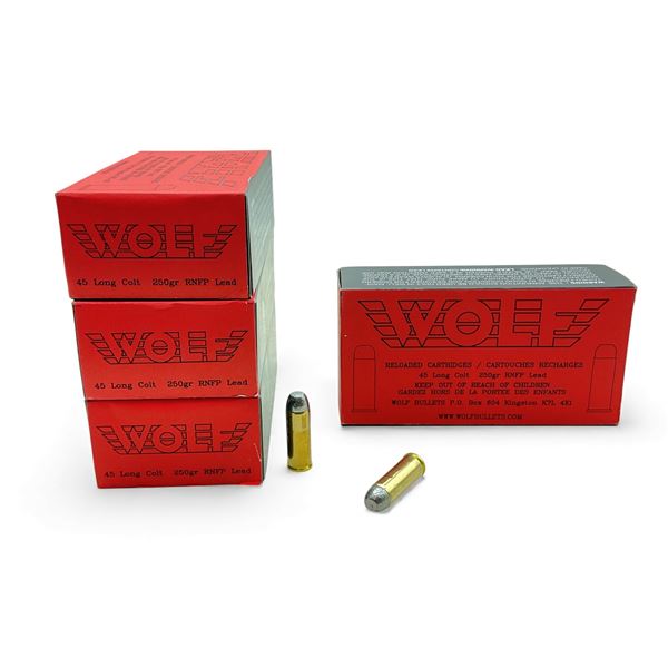 Wolf 45 Long Colt, 250 Grain RNFP Lead Reloaded Ammunition, 200 Rounds