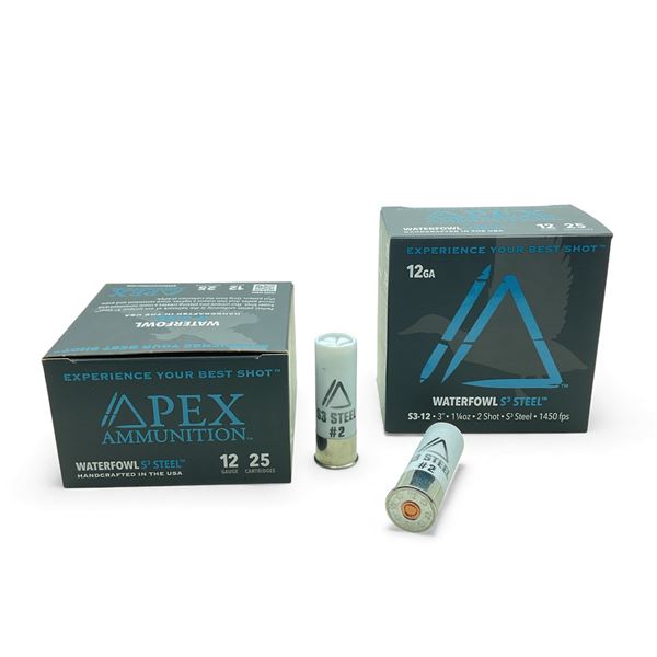 Apex Waterfowl S3 Steel 12 Ga, 3”, 1-1/4 oz, #2 Shot Ammunition, 50 Rounds