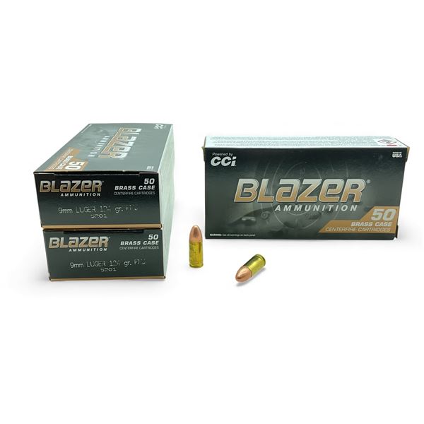 CCI Blazer 9mm Luger, 124 Grain FMJ Ammunition, 150 Rounds