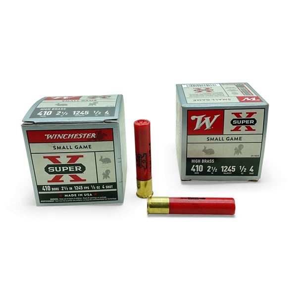 Winchester Super X Small Game High Brass 410 Ga, 2-1/2”, 1/2 oz, #4 Shot Ammunition, 50 Rou
