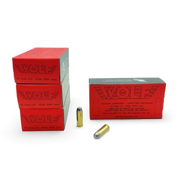 Wolf 45 Long Colt, 250 Grain RNFP Lead Reloaded Ammunition, 200 Rounds