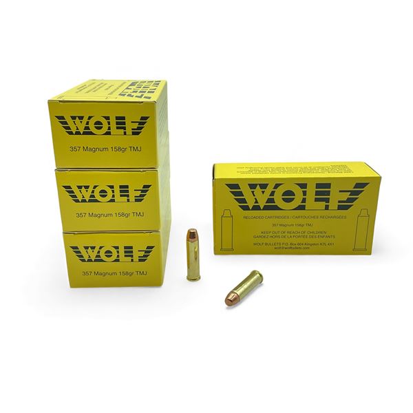 Wolf 357 Magnum, 158 Grain TMJ Reloaded Ammunition, 200 Rounds