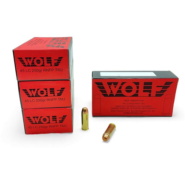Wolf 45 LC, 250 Grain RNFP TMJ Ammunition, 200 Rounds