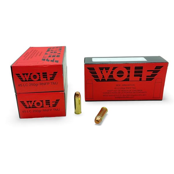 Wolf 45 LC, 250 Grain RNFP TMJ Ammunition, 150 Rounds