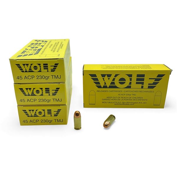 Wolf 45 ACP, 230 Grain TMJ Reloaded Ammunition, 200 Rounds