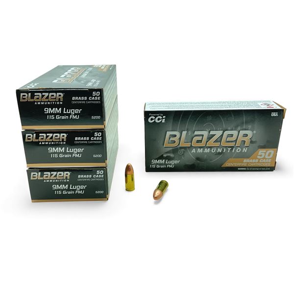 CCI Blazer 9mm Luger, 115 Grain FMJ Ammunition, 200 Rounds
