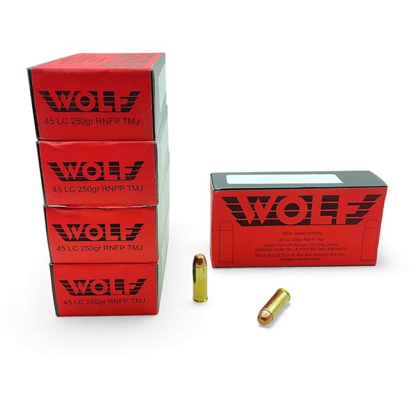 Wolf 45 LC, 250 Grain RNFP TMJ Ammunition, 250 Rounds