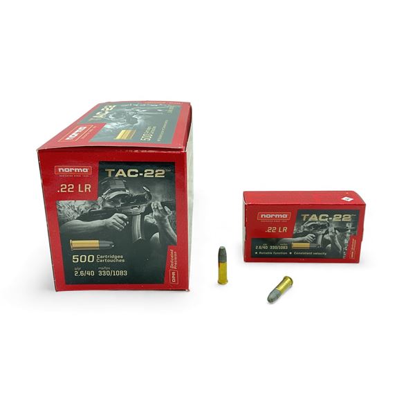Norma Tac-22 .22 LR, 40 Grain LRN Ammunition, 500 Rounds