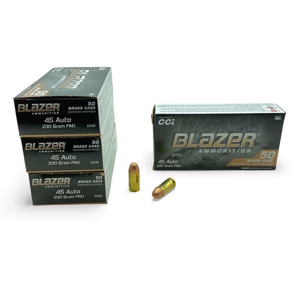 CCI Blazer 45 Auto, 230 Grain FMJ Ammunition, 200 Rounds