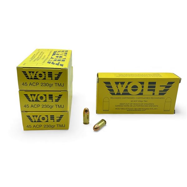 Wolf 45 ACP, 230 Grain TMJ Reloaded Ammunition, 200 Rounds