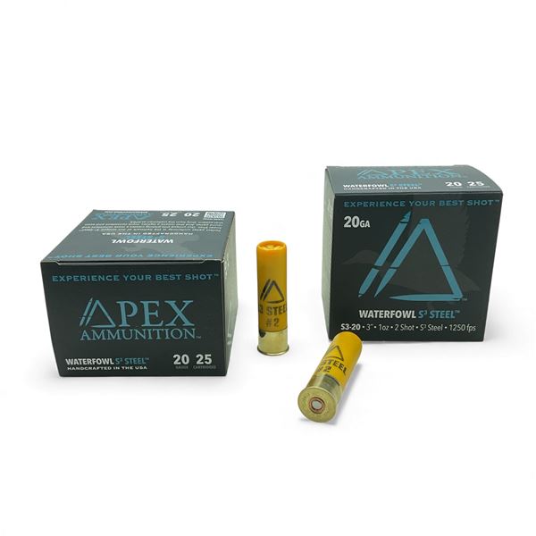 Apex Waterfowl S3 Steel 20 Ga, 3”, 1 oz, #2 Shot Ammunition, 50 Rounds