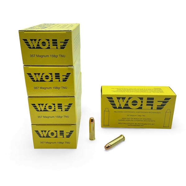 Wolf 357 Magnum, 158 Grain TMJ Reloaded Ammunition, 250 Rounds