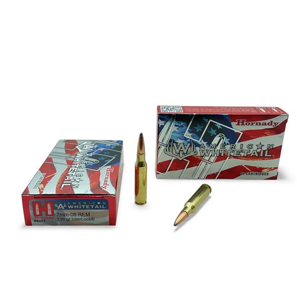 Hornady American Whitetail 7mm-08 Rem, 139 Grain Interlock Ammunition, 40 Rounds
