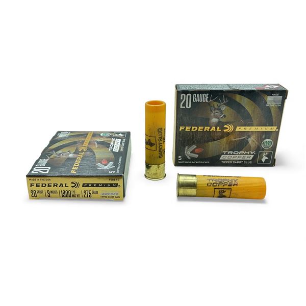 Federal Premium 20 Ga, 3", 275 Grain Trophy Copper Tipped Sabot Slug Ammunition, 10 Rounds