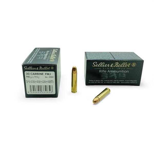 Sellier & Bellot 30 Carbine, 110 Grain FMJ Ammunition, 100 Rounds