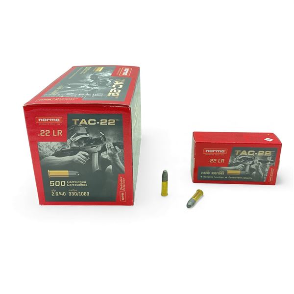 Norma Tac-22 .22 LR, 40 Grain LRN Ammunition, 500 Rounds