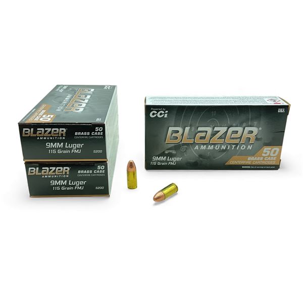 CCI Blazer 9mm Luger, 115 Grain FMJ Ammunition, 150 Rounds