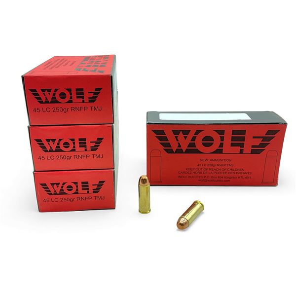 Wolf 45 LC, 250 Grain RNFP TMJ Ammunition, 200 Rounds