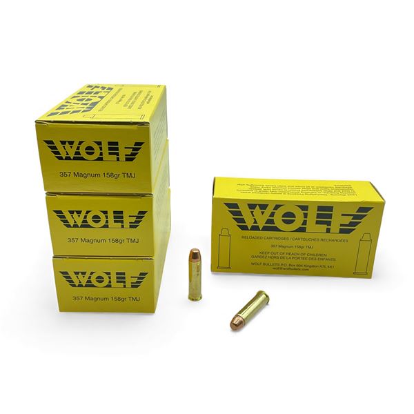 Wolf 357 Magnum, 158 Grain TMJ Reloaded Ammunition, 200 Rounds