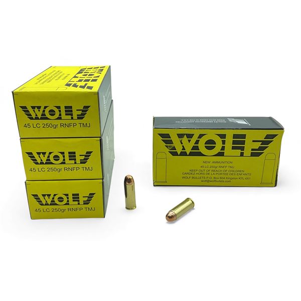 Wolf 45 LC, 250 Grain RNFP TMJ Ammunition, 200 Rounds