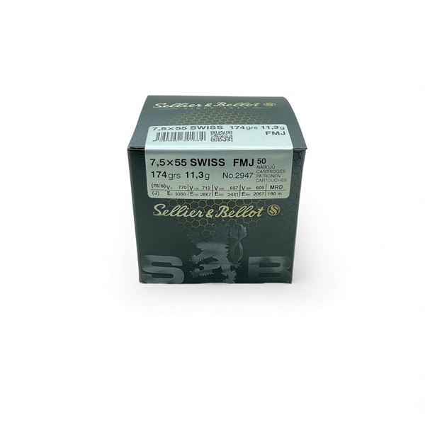 Sellier & Bellot 7.5x55 Swiss, 174 Grain FMJ Ammunition, 50 Rounds