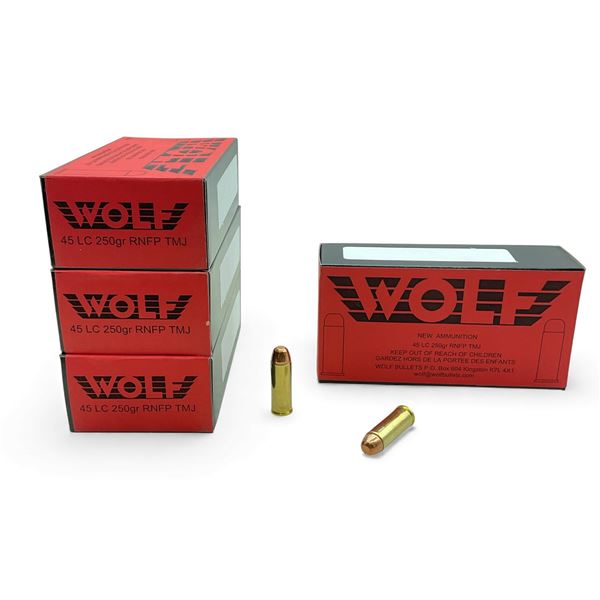 Wolf 45 LC, 250 Grain RNFP TMJ Ammunition, 200 Rounds