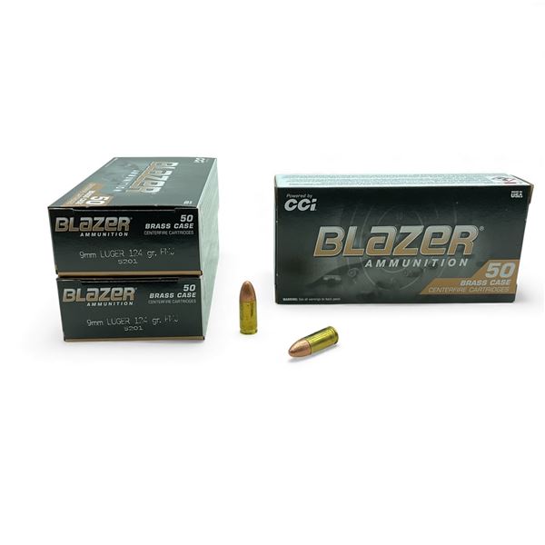 CCI Blazer 9mm Luger, 124 Grain FMJ Ammunition, 150 Rounds