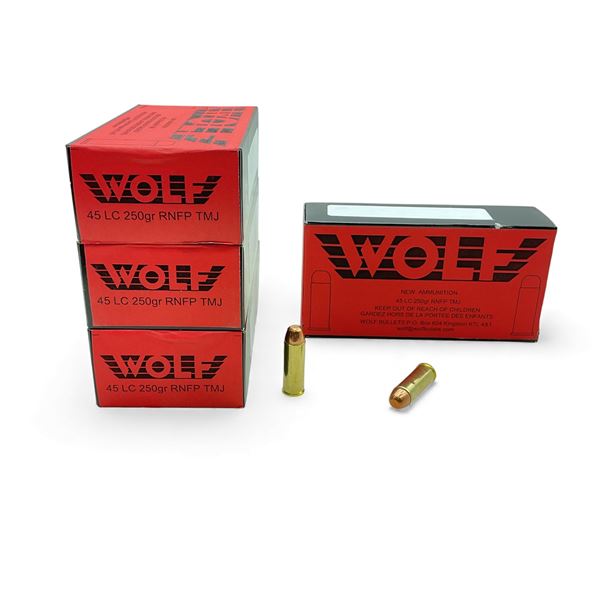 Wolf 45 LC, 250 Grain RNFP TMJ Ammunition, 200 Rounds