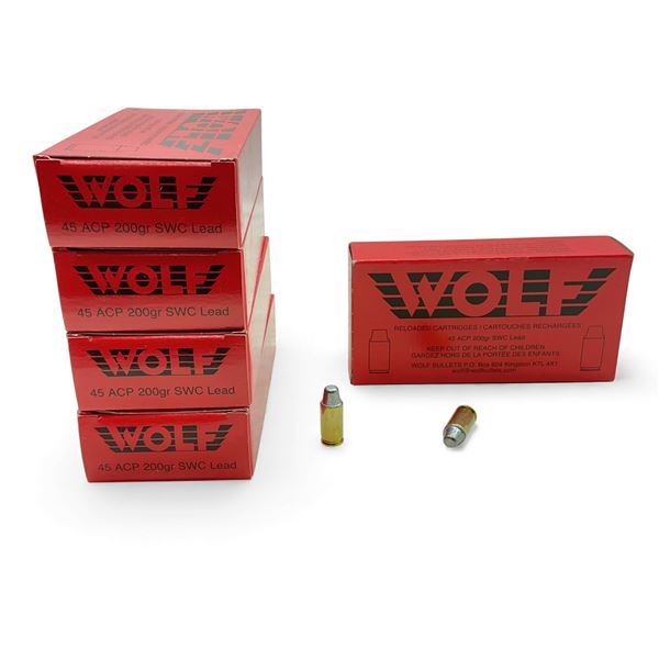 Wolf 45 ACP, 200 Grain SWC Lead Reloaded Ammunition, 250 Rounds