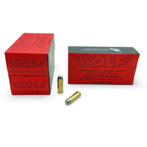 Wolf 45 Long Colt, 250 Grain RNFP Lead Reloaded Ammunition, 150 Rounds