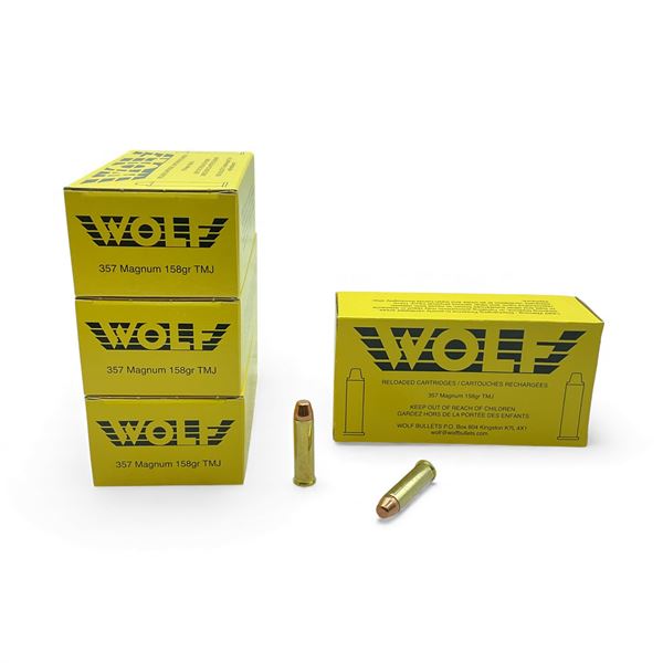Wolf 357 Magnum, 158 Grain TMJ Reloaded Ammunition, 200 Rounds