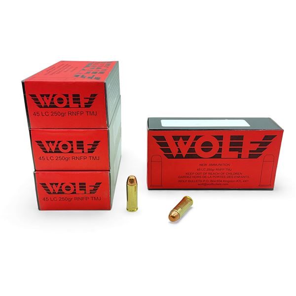 Wolf 45 LC, 250 Grain RNFP TMJ Ammunition, 200 Rounds
