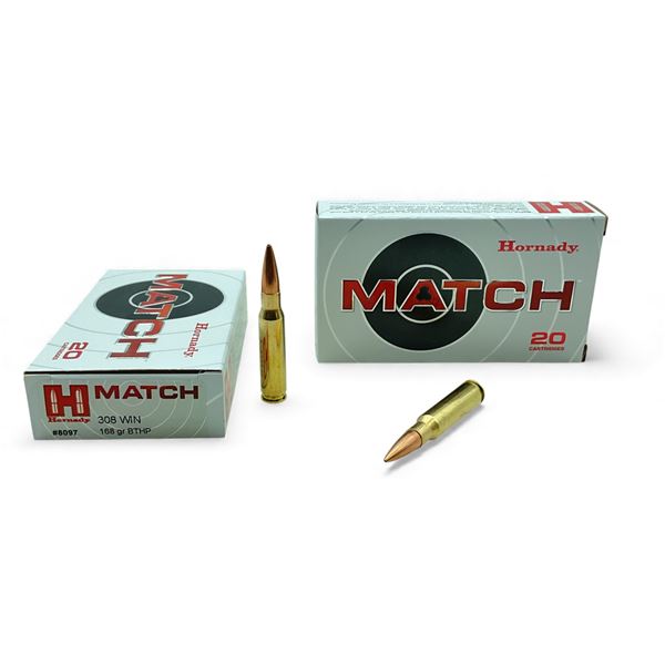 Hornady Match 308 Win, 168 Grain BTHP Ammunition, 40 Rounds