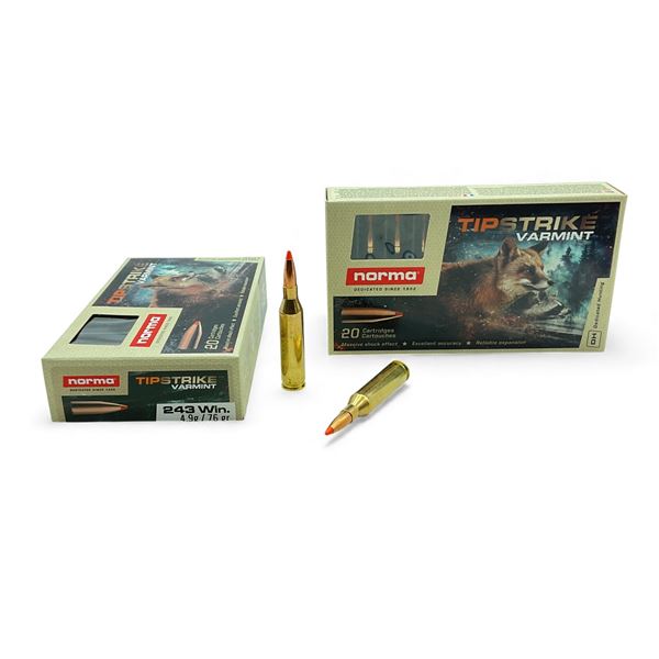 Norma Tip Strike 243 Win, 76 Grain Ammunition, 40 Rounds