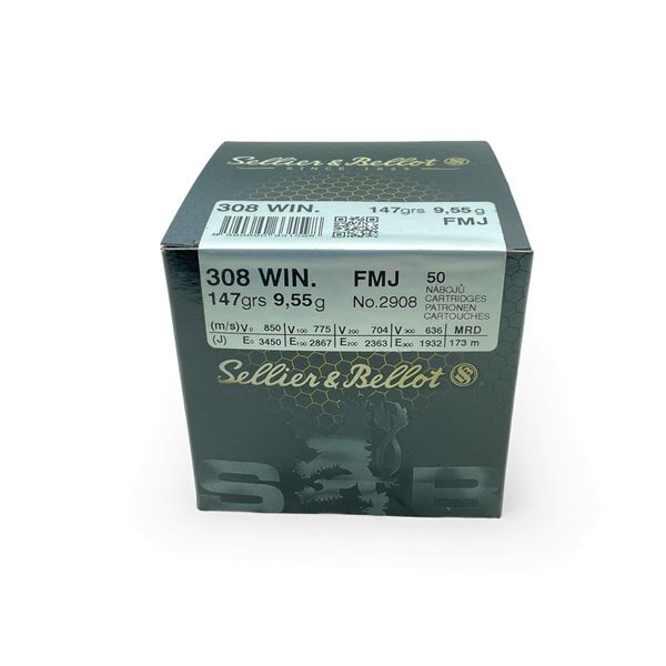 Sellier & Bellot 308 Win, 147 Grain FMJ Ammunition, 50 Rounds
