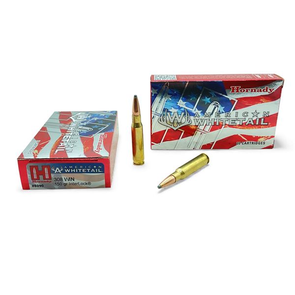 Hornady American Whitetail 308 Win, 150 Grain Interlock Ammunition, 40 Rounds