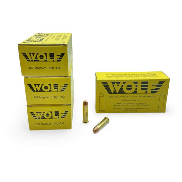 Wolf 357 Magnum, 158 Grain TMJ Reloaded Ammunition, 200 Rounds