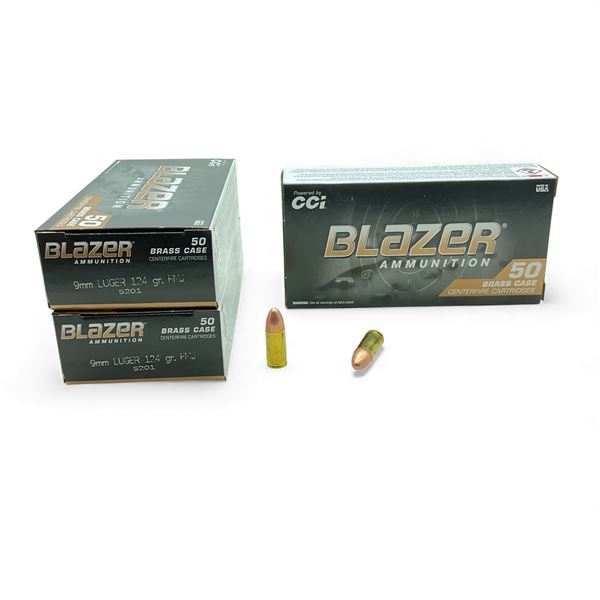 CCI Blazer 9mm Luger, 124 Grain FMJ Ammunition, 150 Rounds
