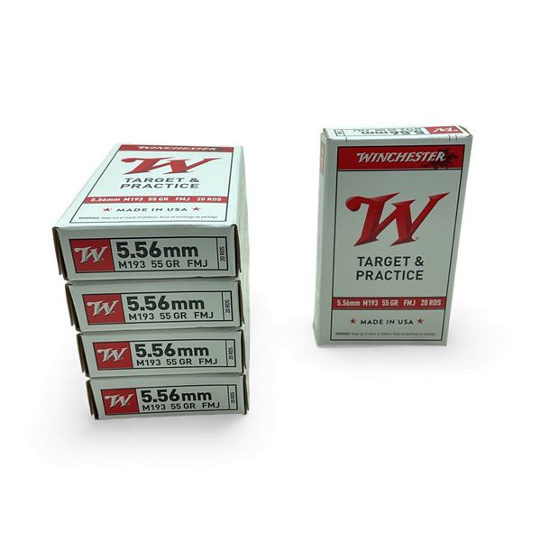 Winchester Target & Practice 5.56mm (M193), 55 Grain FMJ Ammunition, 100 Rounds