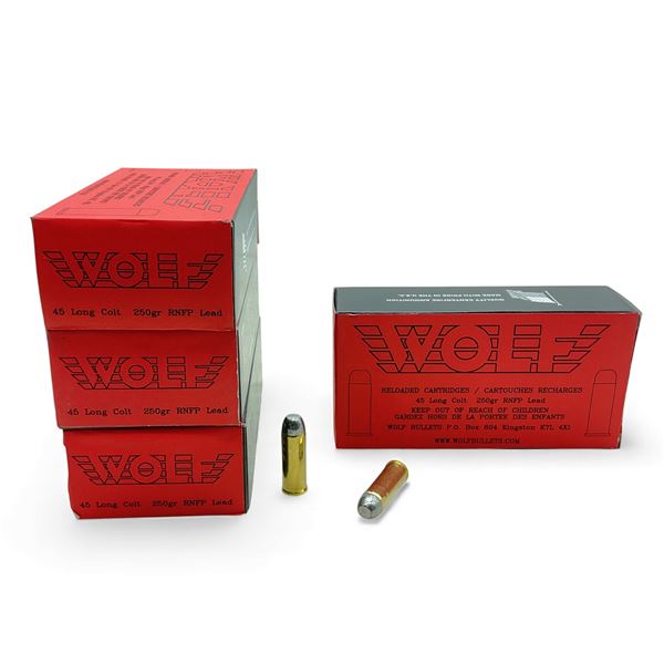 Wolf 45 Long Colt, 250 Grain RNFP Lead Reloaded Ammunition, 200 Rounds