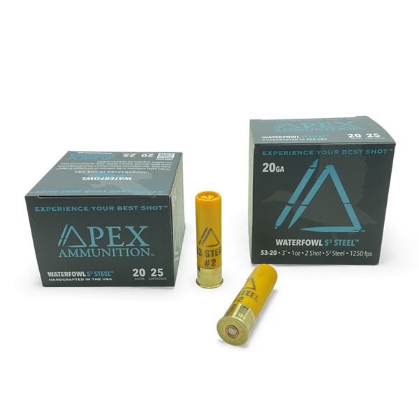 Apex Waterfowl S3 Steel 20 Ga, 3”, 1 oz, #2 Shot Ammunition, 50 Rounds