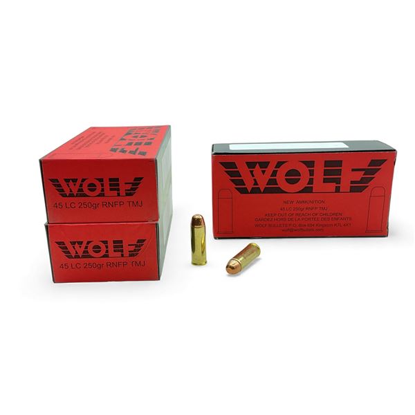 Wolf 45 LC, 250 Grain RNFP TMJ Ammunition, 150 Rounds