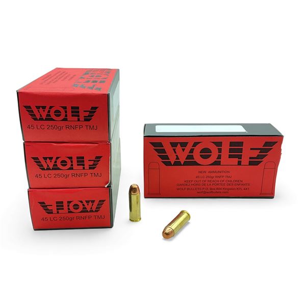 Wolf 45 LC, 250 Grain RNFP TMJ Ammunition, 200 Rounds