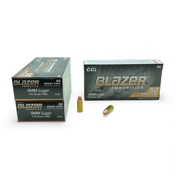 CCI Blazer 9mm Luger, 115 Grain FMJ Ammunition, 150 Rounds