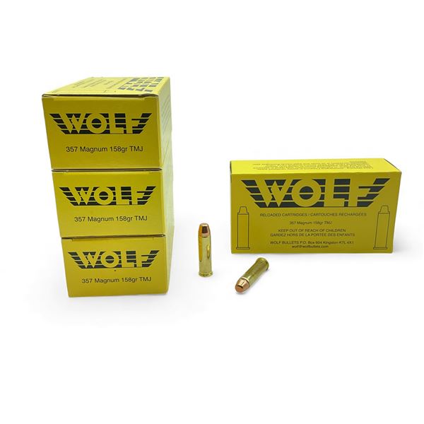 Wolf 357 Magnum, 158 Grain TMJ Reloaded Ammunition, 200 Rounds